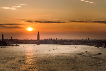 Fototapeta premium Venice at sunset, view from the cruise ship