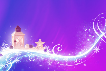 Abstract violet pink xmas - highly detailed, richly ornamented illustration with lantern and...