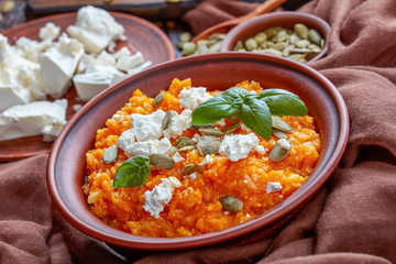 close-up of pumpkin and feta Mash