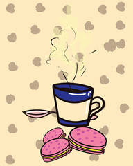 Coffee and macaroons on yellow background Vector