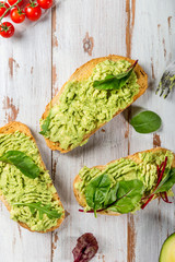Healthy Breakfast with Bread Toast and smashed Avocado