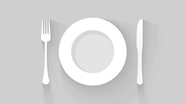 plate, knife and fork place setting motion background