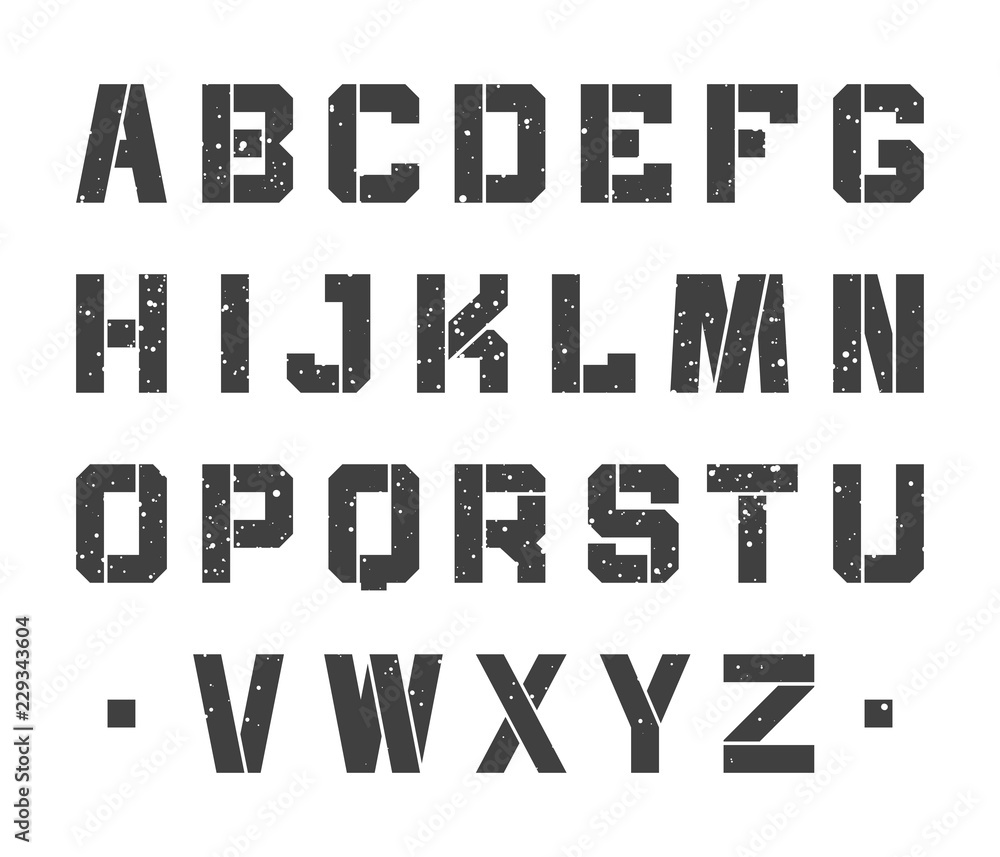 Fototapete stencil alphabet letters in grunge style. vector typeset design isolated on white background
