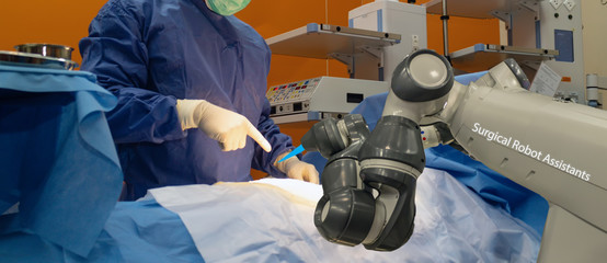 smart medical technology concept,advanced robotic surgery machine at Hospital, robotic surgery are...