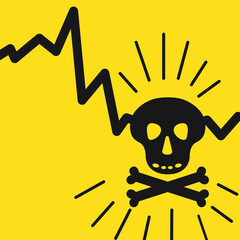 skull with bones black icon danger hight voltage on yellow background