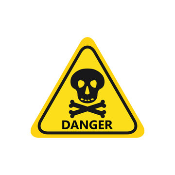 skull with bones black icon danger hight voltage on yellow background triangle text