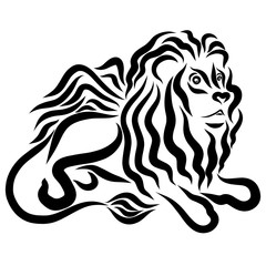Lying winged lion of black wavy lines