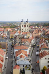 Panoramic view of Lutherstadt Wittenberg from view point platform of All Saints' Church or Schlosskirche (Castle Church)