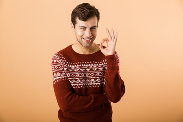 Portrait a smiling young man standing isolated