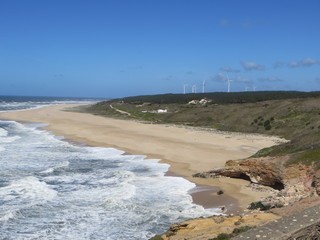 The sand beach and blue sky