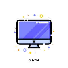 Icon of desktop computer with big display with purple screen for gadget concept. Flat filled outline style. Pixel perfect 64x64. Editable stroke