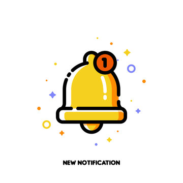 Icon of cute golden bell for new notification concept. Flat filled outline style. Pixel perfect 64x64. Editable stroke