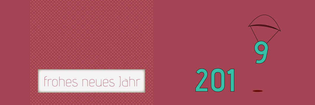 Banner frohes neues Jahr mit landender Neun