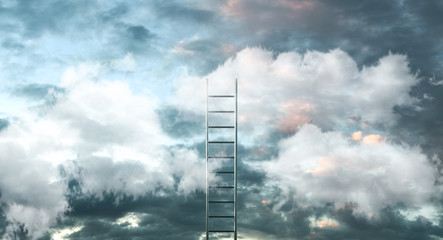 Ladder on clouds with sky background - Way to success concept. 3d illustration © Laricha