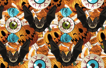 Halloween Seamless Pattern. Digital design elements for Halloween. Perfect for decoration, wrapping papers, greeting cards, web page background and other print projects.