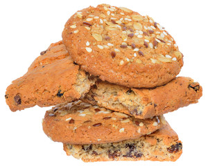 Round cereal cookies with sunflower seeds and oat flakes isolated