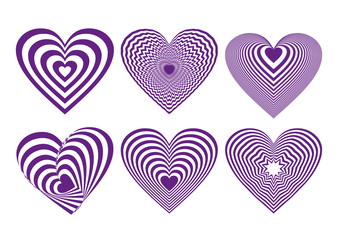 Fototapeta na wymiar Ultra violet Heart Icons Set, ideal for valentines day and wedding. Vector illustration isolated on white. 