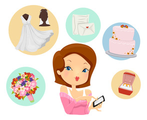 Girl Prepare Wedding Mobile App Illustration