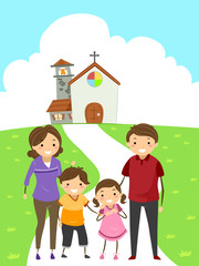 Fototapeta na wymiar Stickman Family Attend Church Illustration