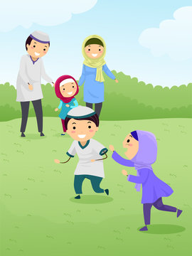 Stickman Family Muslim Bonding Play Outdoor
