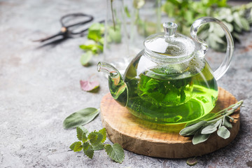 Hot herbal mint tea