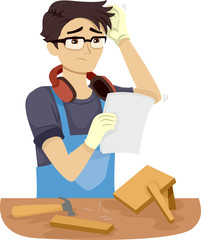 Teen Boy Woodworking Problem Illustration