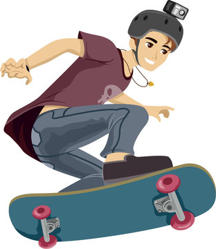 Teen Boy Skateboard Video Illustration