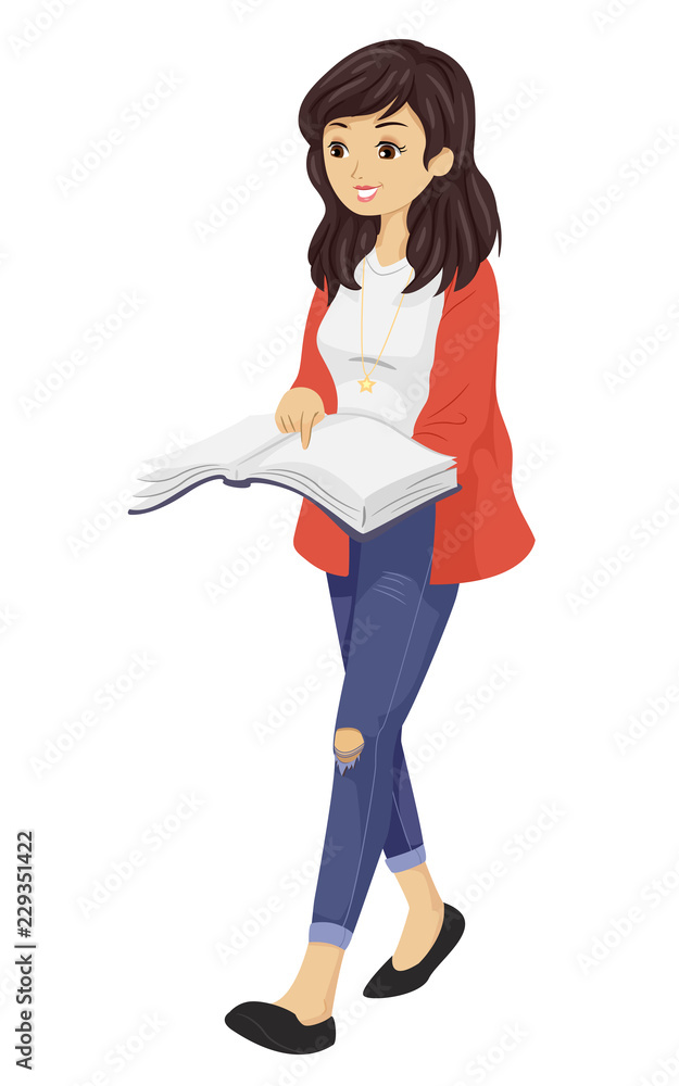 Canvas Prints teen girl read book walk illustration