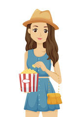 Teen Girl Popcorn Illustration