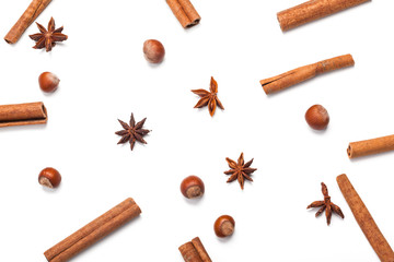 Cinnamon sticks and star anise isolated on white background
