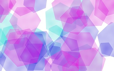 Multicolored translucent hexagons on white background. Pink tones. 3D illustration