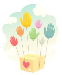 Donate Hands Balloon Give Box Illustration