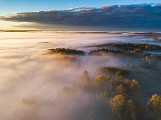 Fototapeta na wymiar Aerial view of fog in Autumn, Lithuania