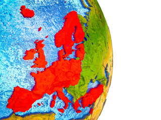 OECD European members on 3D model of Earth with divided countries and blue oceans.