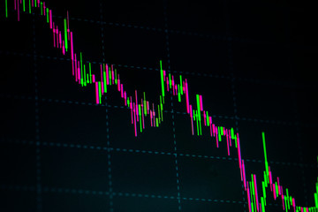 Financial growth concept with golden Bitcoins on exchange chart background.