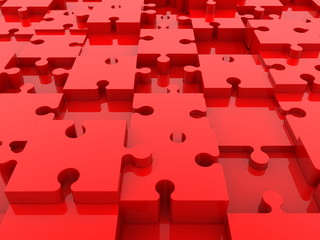 Background of red pieces of puzzles