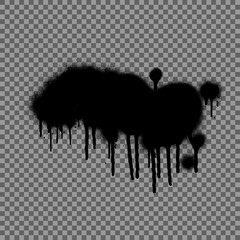 Spray graffiti stencil template. Black splashes isolated on transparent background. Vector
