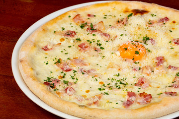 Pizza Carbonara with egg