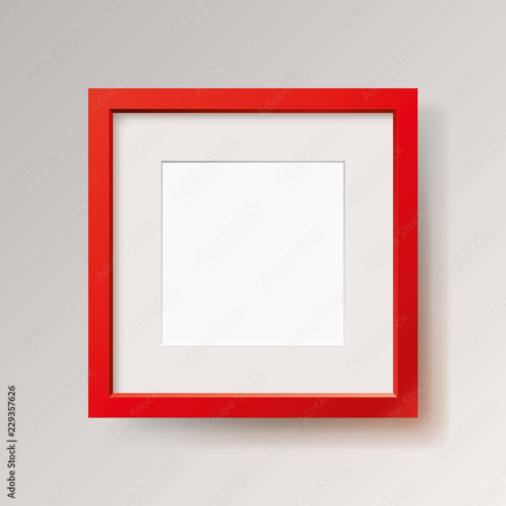 Poster realistic empty red frame on gray background, border for your creative project, mock-up sample, vect