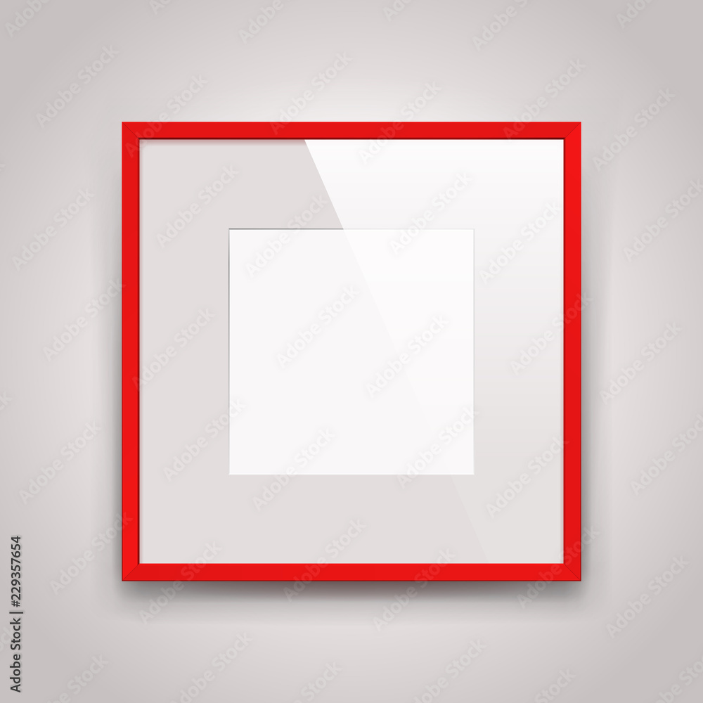 Poster realistic empty red frame on gray background, border for your creative project, mock-up sample, vect