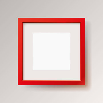 Realistic empty red frame on gray background, border for your creative project, mock-up sample, vector design object