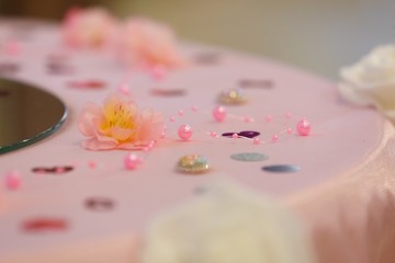 Buffet reception, decorations and table setting for a holiday