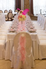 Buffet reception, decorations and table setting for a holiday