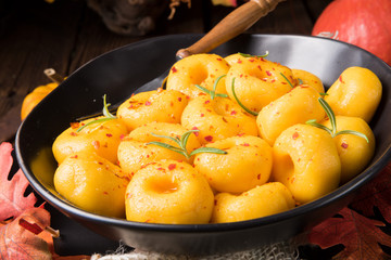 delicious autumnal dumplings with hokkaido pumpkin puree
