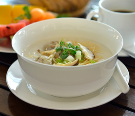 Traditional chinese porridge rice gruel in bowl, congee
