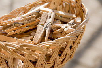 Clothes pegs in the basket