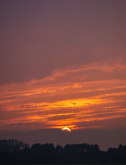 Fototapeta premium Golden sun touching horizon in sunset