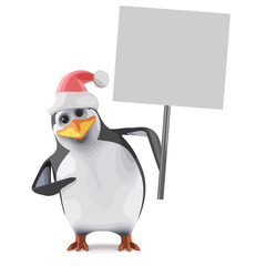 Vector 3d Santa penguin holding a placard