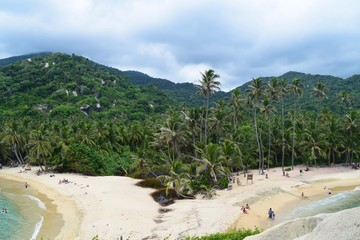 The palm tree lined beach of Tayrona National Park, Colombia