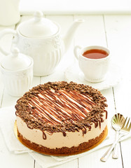 A wonderful caramel cheesecake with homemade caramel, nuts and chocolate.